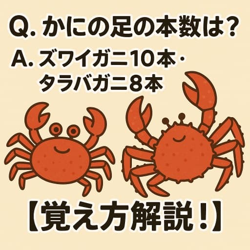 Q.かにの足の本数は？A.ズワイガニ10本・タラバガニ8本【覚え方解説!】